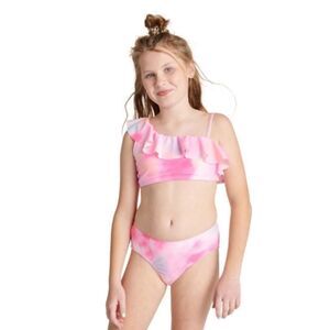 NEW Justice Girls 2 Piece Ruffle Shoulder Tie Dye Bikini Swimsuit XL